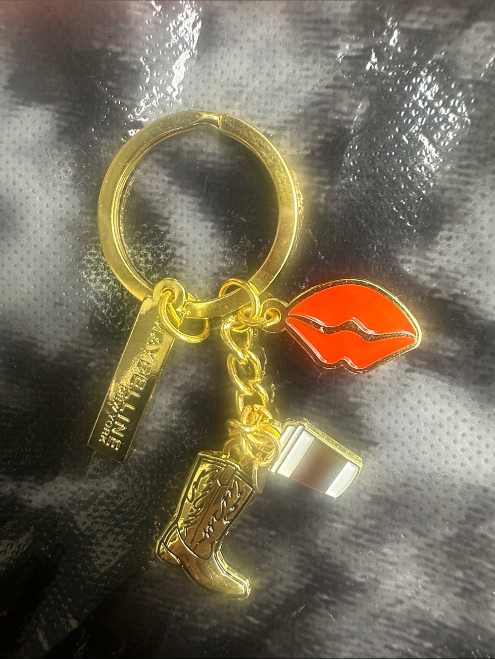 Gold-tone Keychain with Red Lip, Boot & Book Charms - l